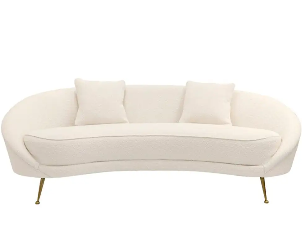 Evelyn Flared Arm Curved Sofa 3-SeaterUpholstery Sofa in White/Gray/Brown