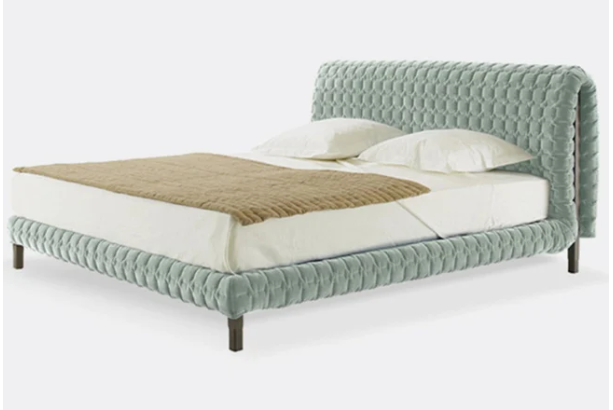 Tiara Luxury Flannelette Fabric Bed Frame Blue/Green/Brown King Size