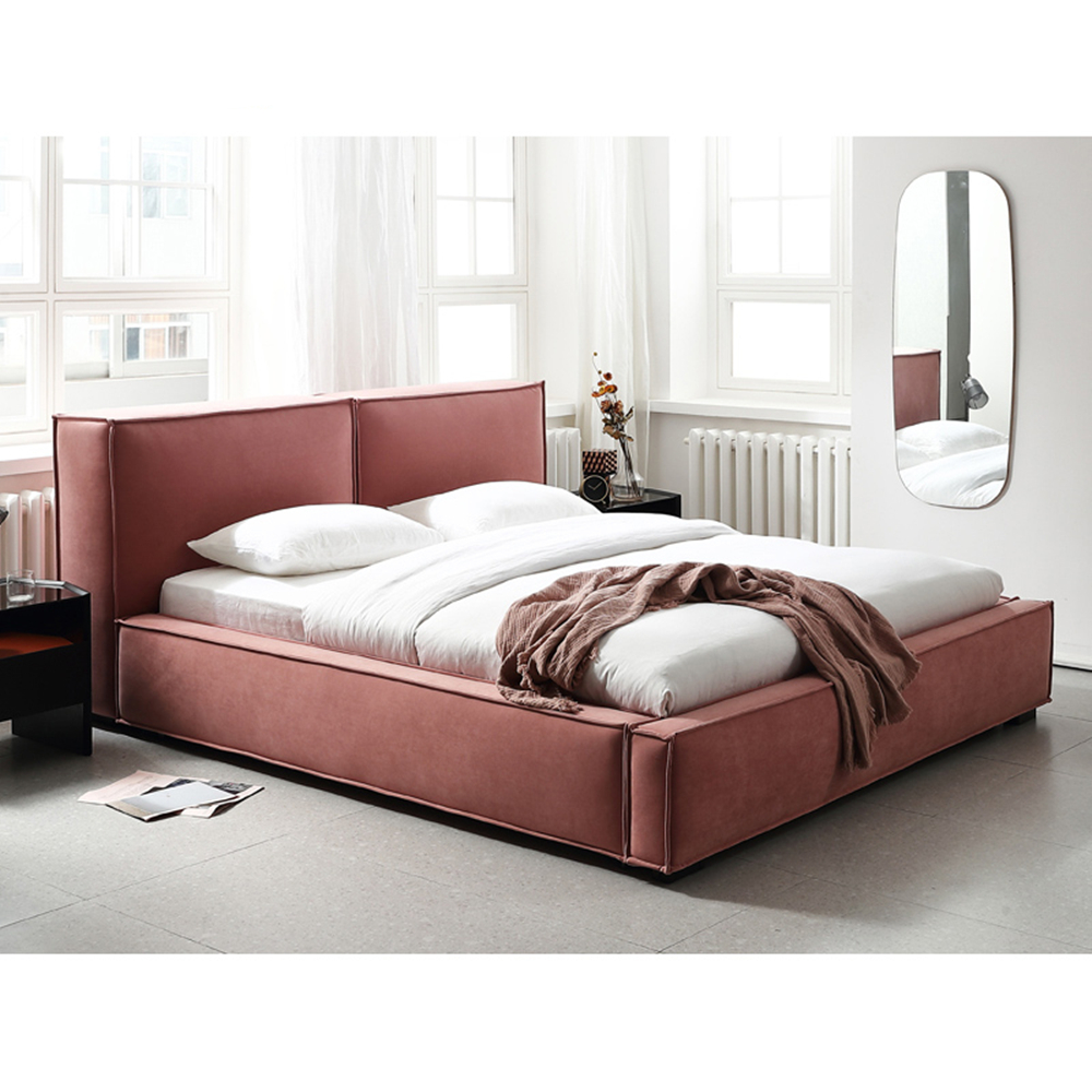 Elya Pink Fabric Cube Headboard Bed Frame King Size