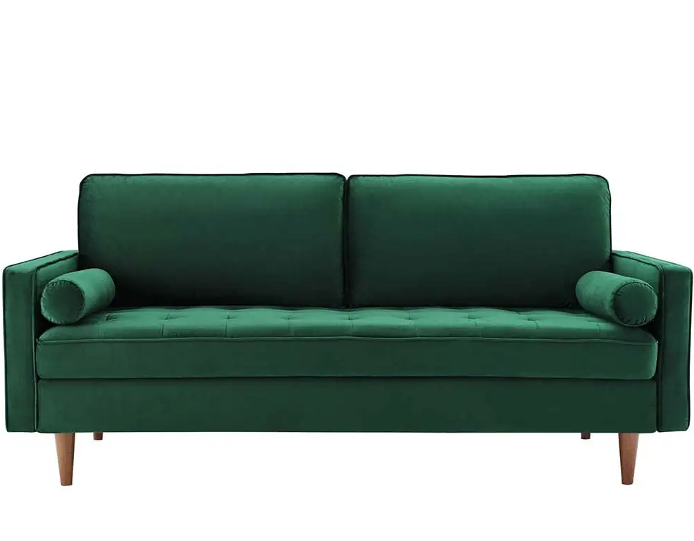 Relacco Flannelette Green Sofa 2-Seater Loveseat with Cylindrical Throw Pillows
