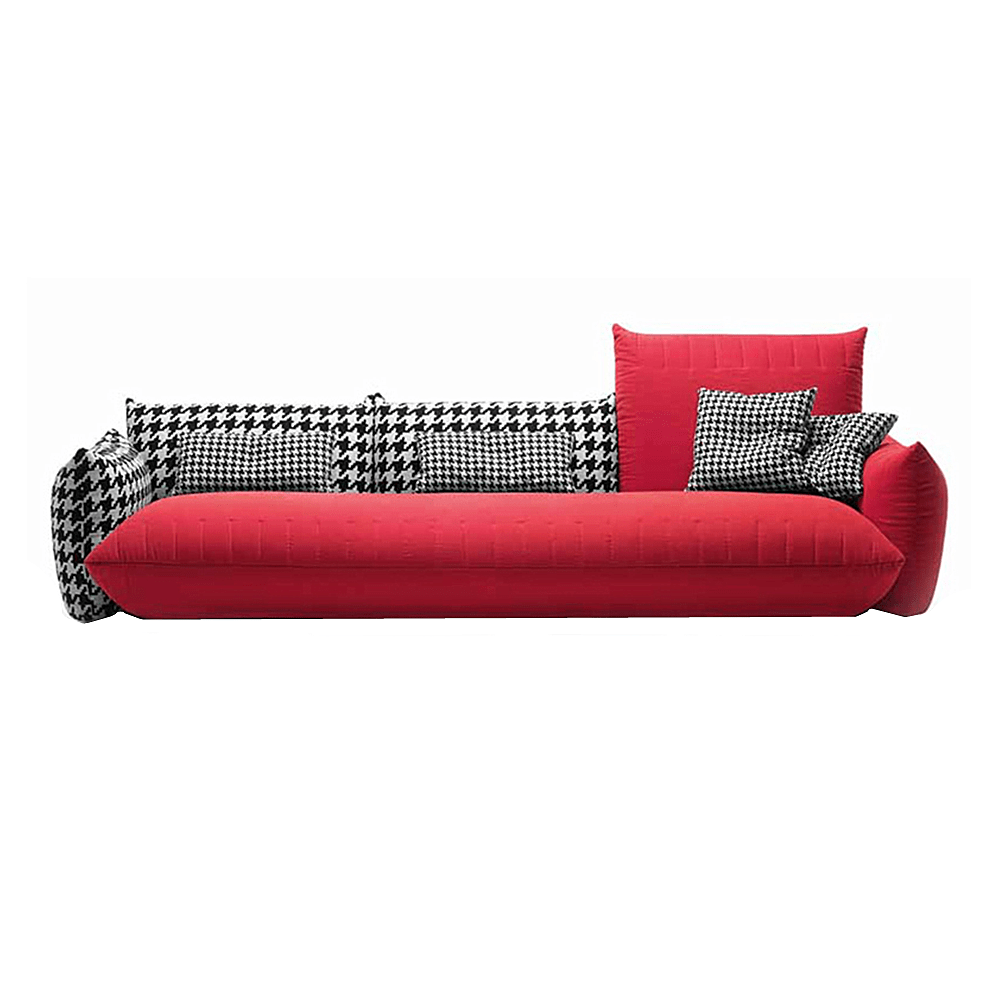 Calloway Velvet Red Chidori pattern Modern 3-Seater Sofa
