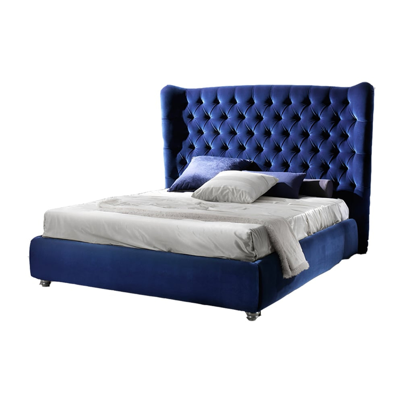 Amaru Velvet Buckle Design Luxury High Headboard Bed Frame