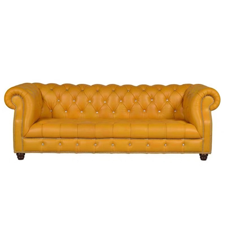 Antique office 3 2 seater living room furniture italy chesterfield yellow leather sofa for lobby