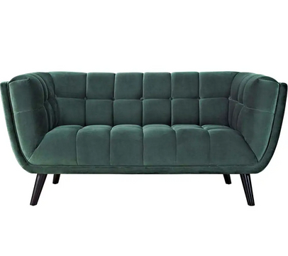 Green Velvet Checkered Sofa 2-Seater Arm Loveseat