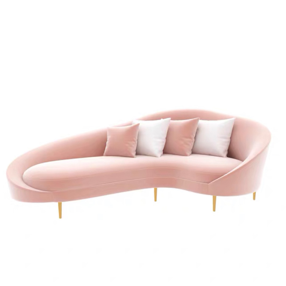 Modern Iron Frame Curved U Shape Home Pink Accent Velvet Living Room Couch Latest Sofa Furniture
