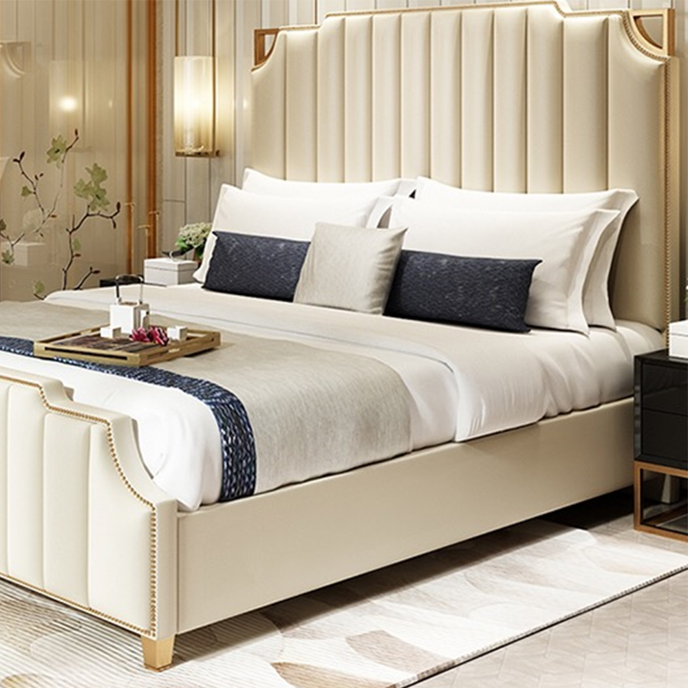Latest Furniture Double King White Beds Designs Queen Size Luxury Fabric Bedroom Sets