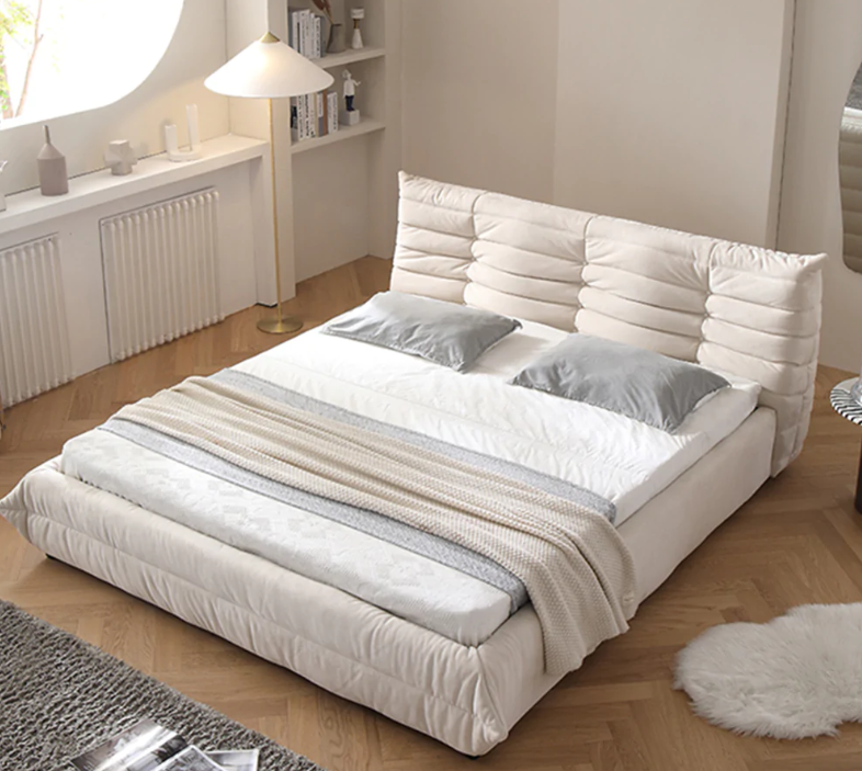 Elvis White Flannelette Fabric Bed Frame King Size