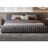 Isley Fabric Stripe Pattern Bed Frame King Size in Beige/Gray