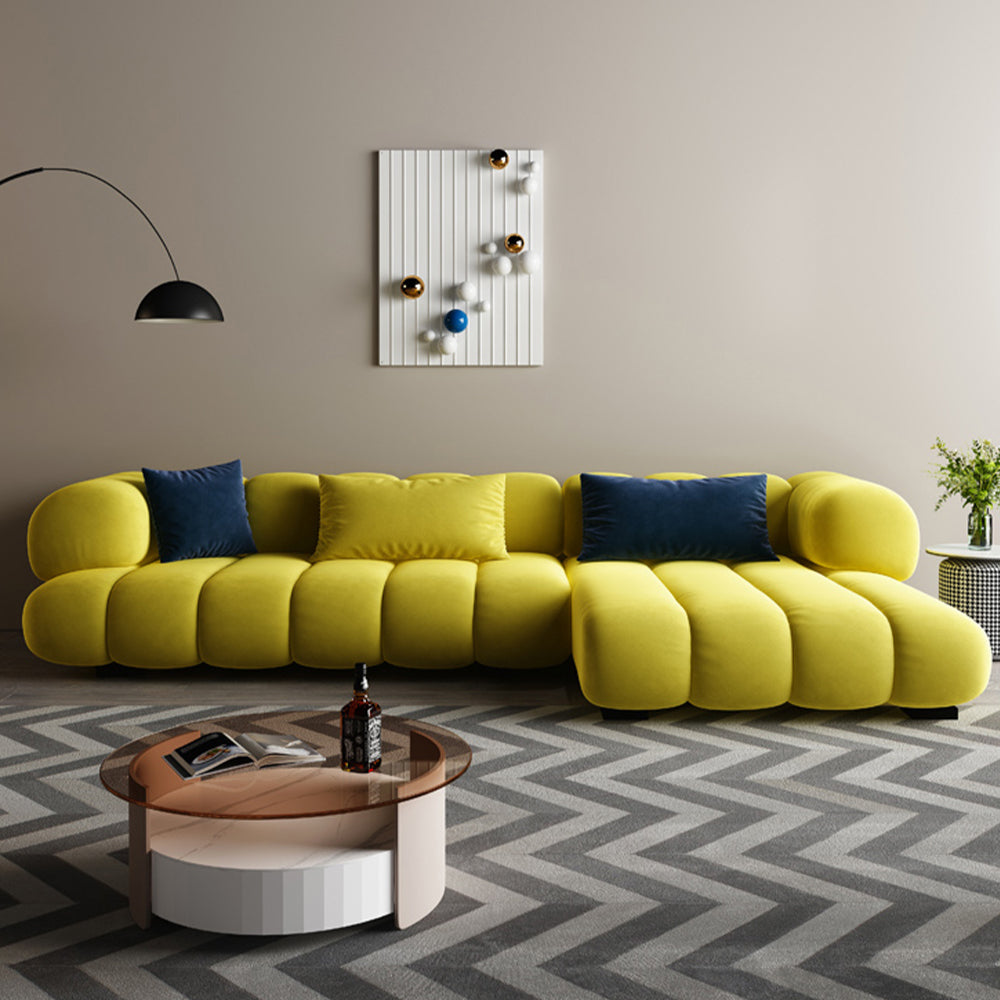Temo Luxury Yellow Flannelette Curved Sofa Sectional