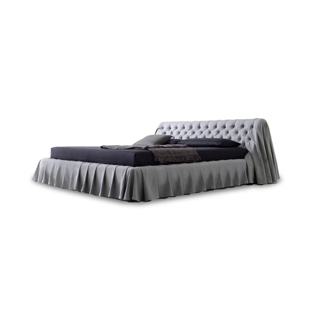 Bohemian Gray Suede Fabric Buckle Headboard Bed Frame King Size