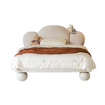 Marlee Shaped Headboard White Fabric Bed Frame Queen Size