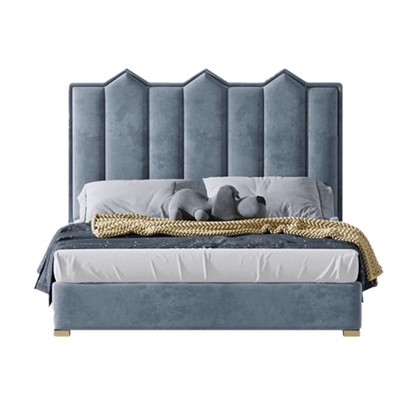 Allyson Blue Velvet High Headboard Modern Bed Frame