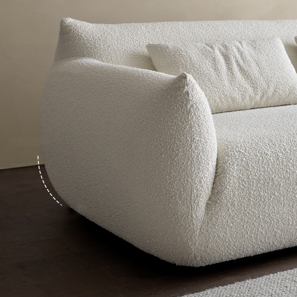 Enzo White Lamb Velvet Fabric 2-Seater Sofa Minimalist Loveseat
