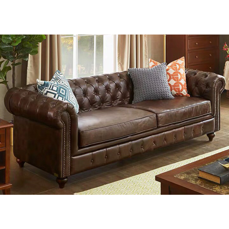 Factory price vintage recliner sitting room office 7 seater chesterfield corner sofa set with genuine leather