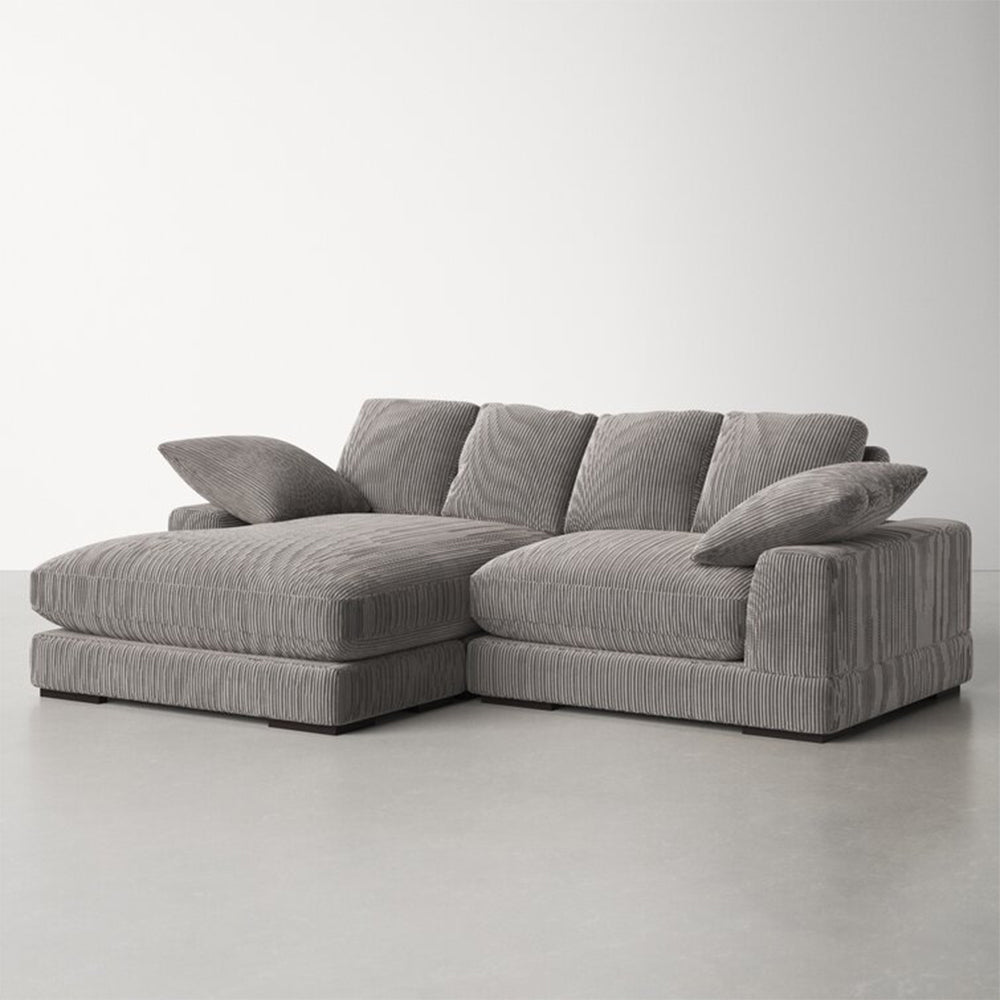 Aciel Linen Chaise Sofa Grey Pillow Back L-shaped Sofa