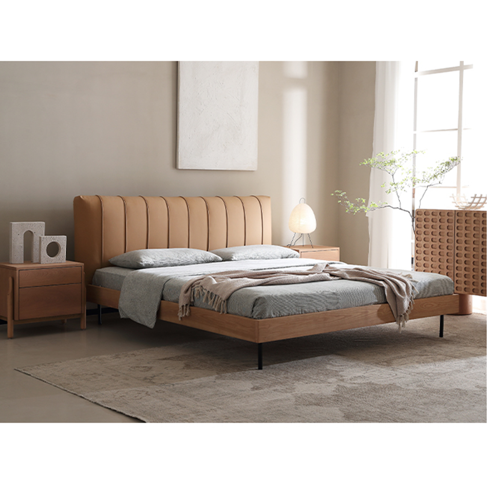 Heron Brown Microfiber Leather Modern Bed Frame King Size