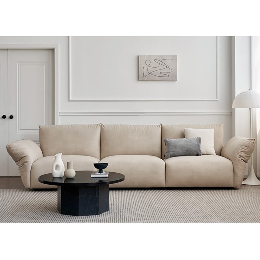 Bence White Velvet 3-Seater Sofa Adjustable Arm Modern Couch (4)