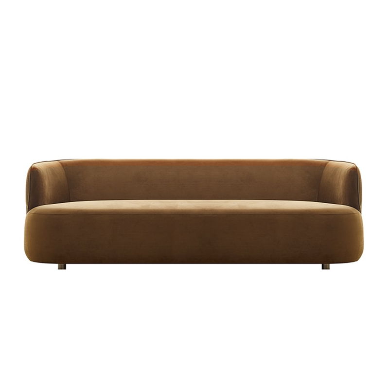 Akira Brown/Gray Velvet 3-Seater Sofa Round Arm Couch