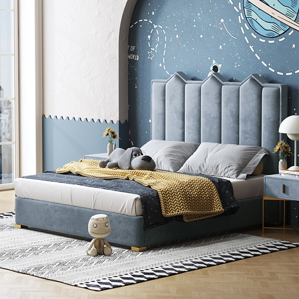 Allyson Blue Velvet High Headboard Modern Bed Frame