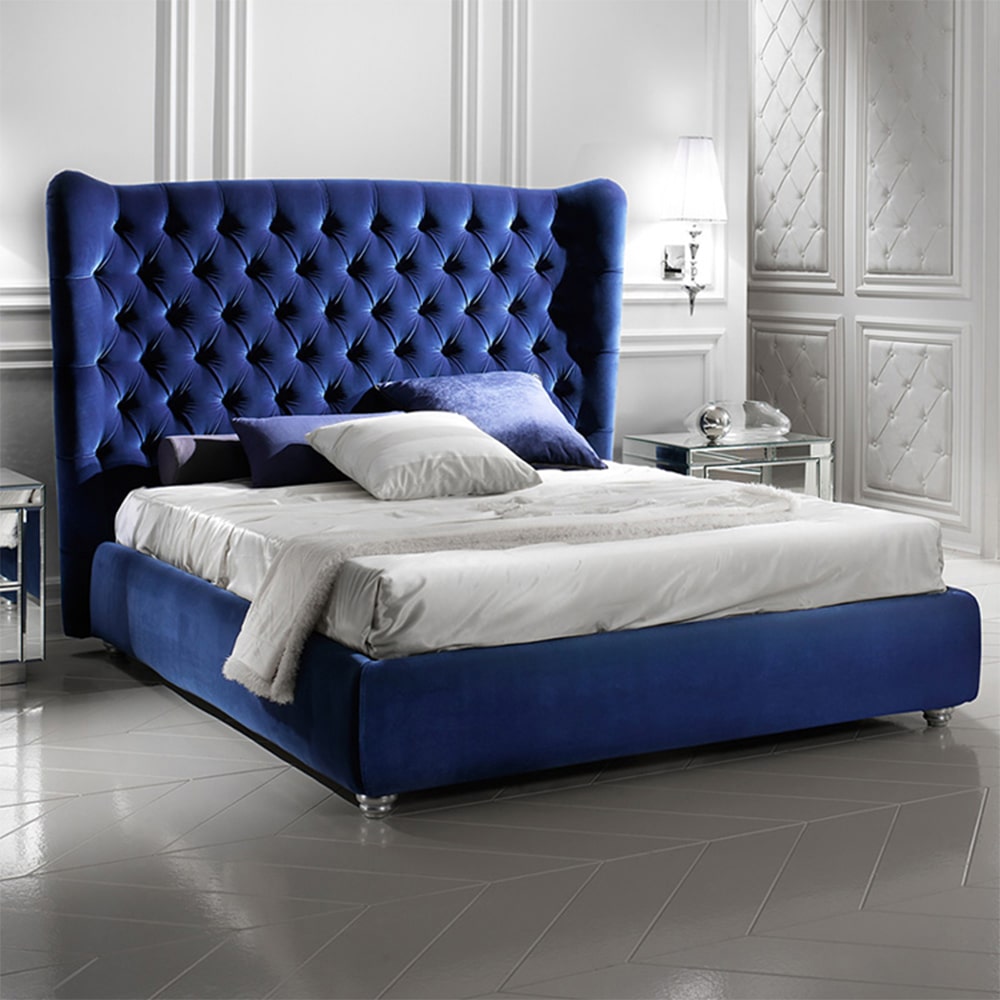 Amaru Velvet Buckle Design Luxury High Headboard Bed Frame