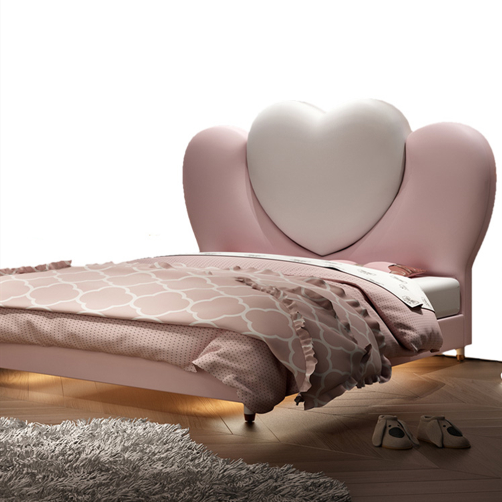 Maci Heart Shaped Headboard Upholstered Pink Bed Frame Queen Size