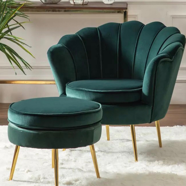 Factory price green pink single sitting highback velvet armchair hotel round lobby office living room sofa chair