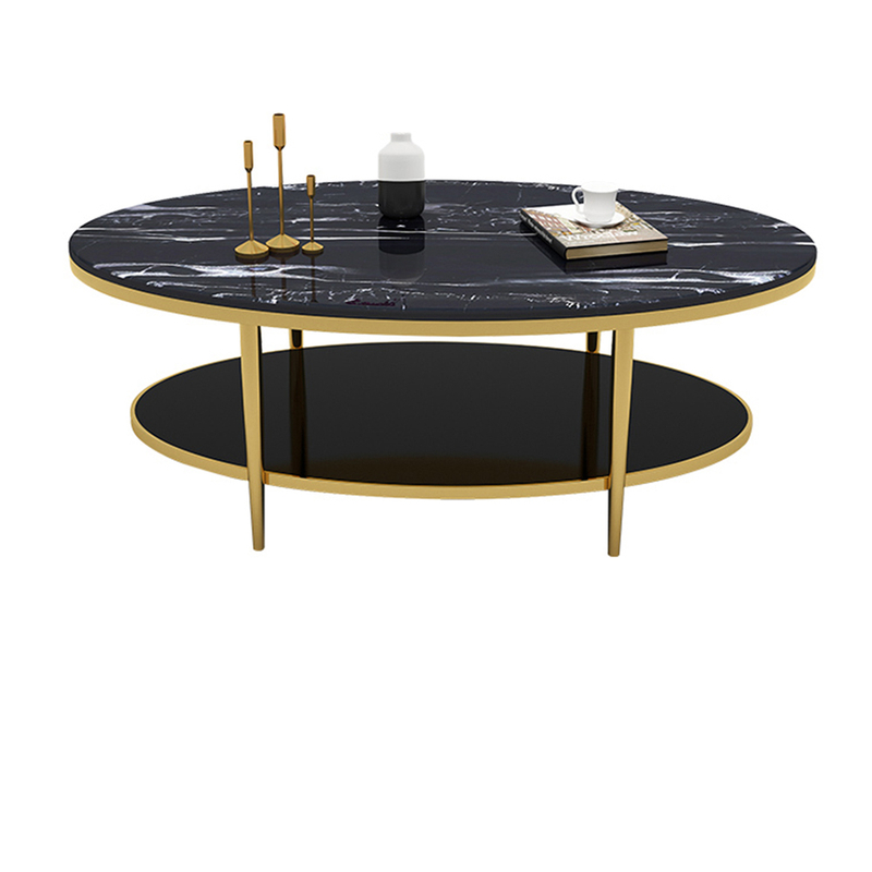  New Design 2 Tier Living Room Furniture steel Side Coffee Table Modern Black Round Coffee Table