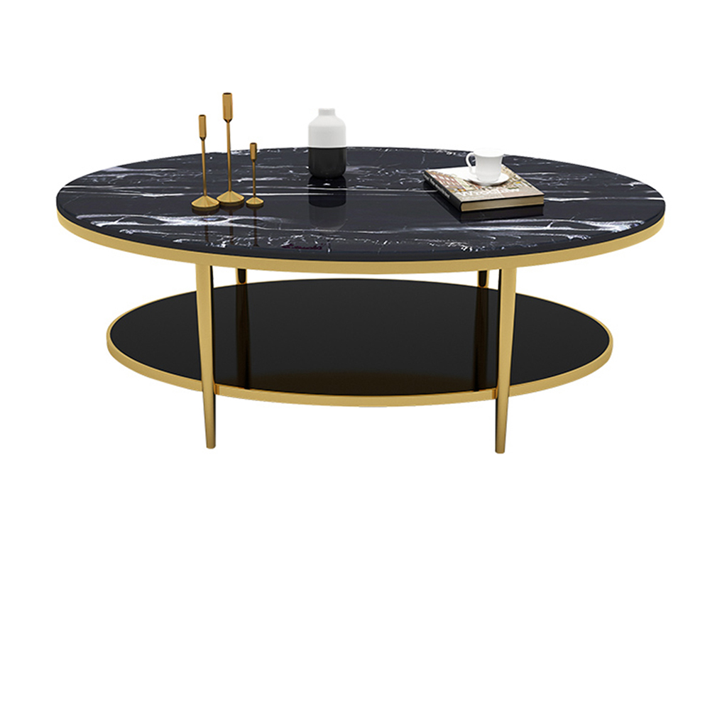  New Design 2 Tier Living Room Furniture steel Side Coffee Table Modern Black Round Coffee Table