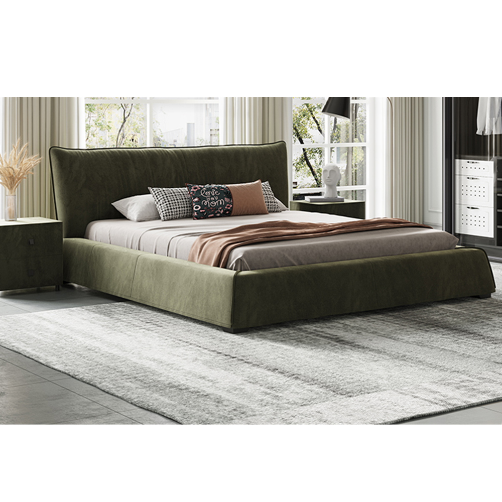 Elsie Fabric Simple Bed Frame Queen Size in Brown/Blue/Green/Beige