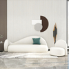 Elle White Lamb Velvet Fabric Shaped 3-Seater Sofa Upholstery Sofa