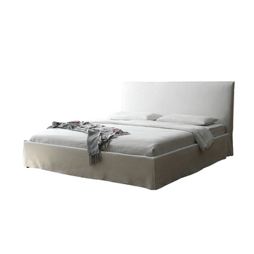 Evan Minimalist Linen Fabric White Bed Frame King Size