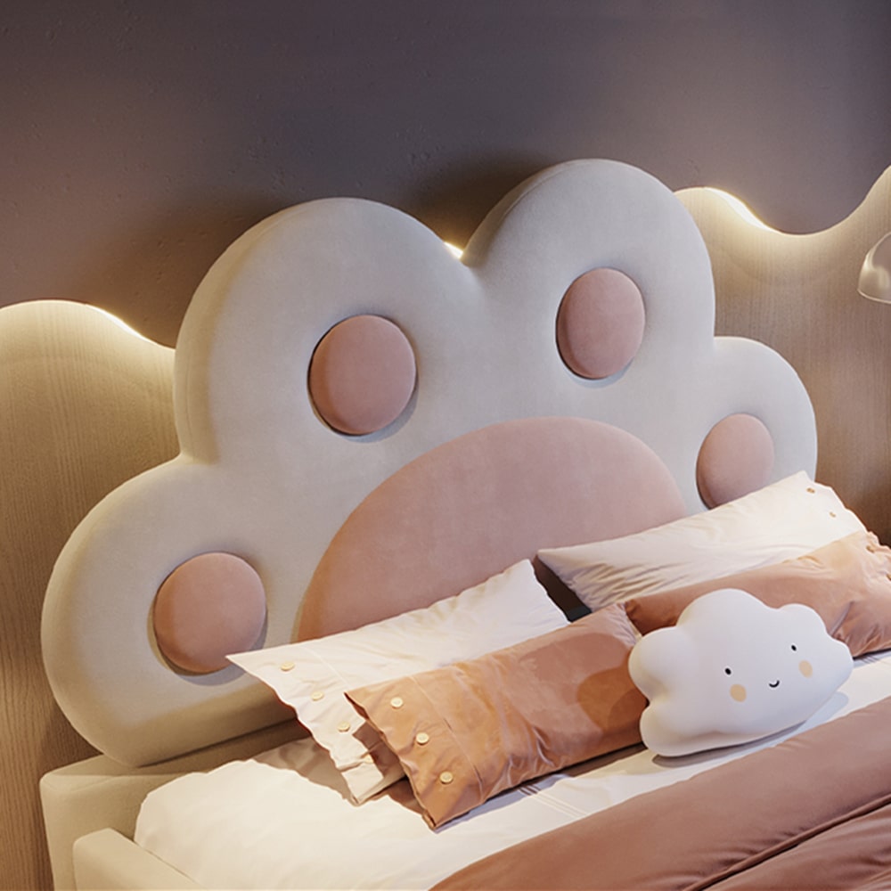 Akia Cotton and Linen Blend Shaped Headboard Cute Bed Frame