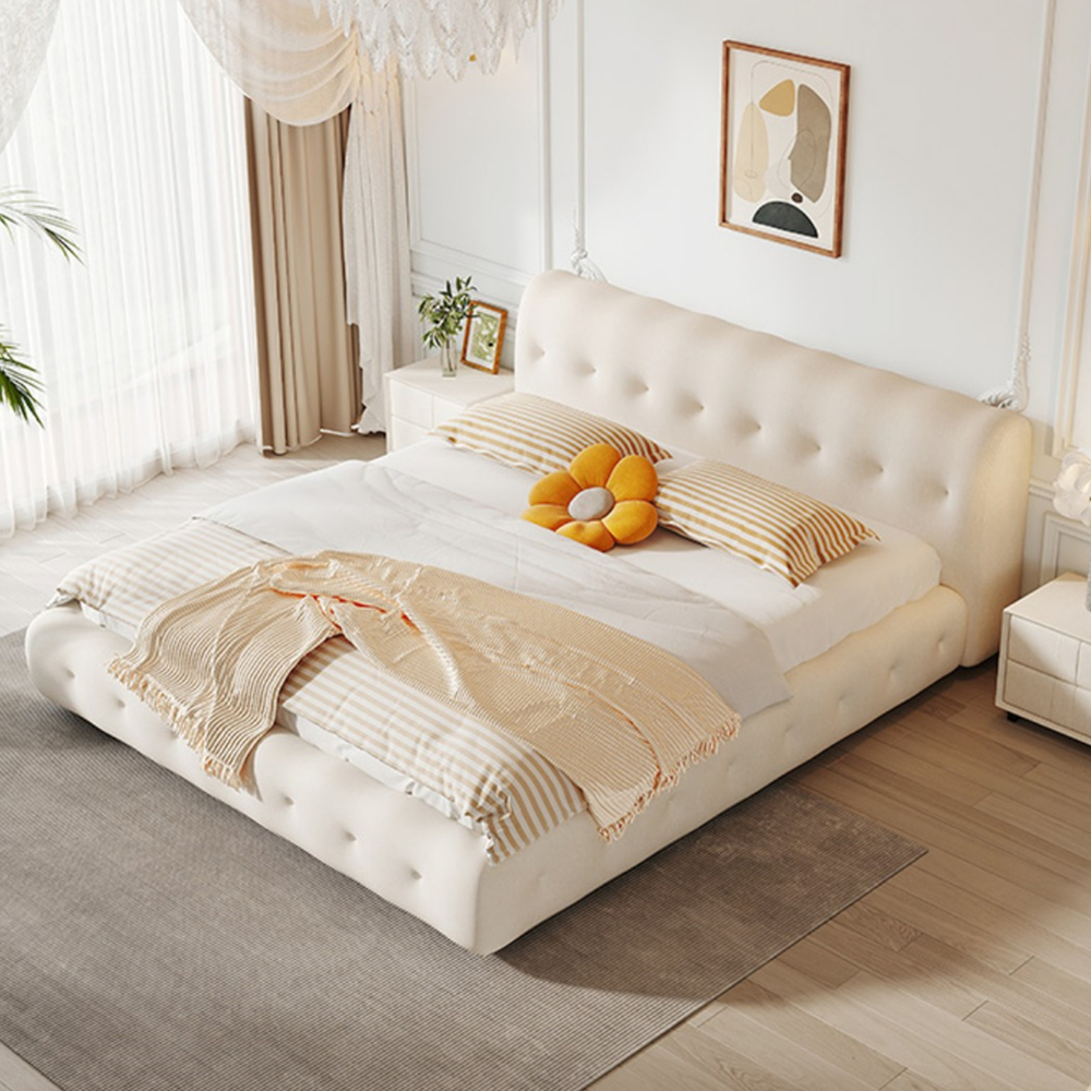 Nigel White Fabric Modern Upholstered Bed Frame